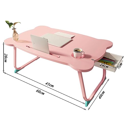 ZIHAOFC Laptop Bed Desk, Portable Foldable Laptop Bed Table with Storage Drawer and Cup Holder, Foldable Lap Trays for Eating, Writing, Reading and Working, Pink