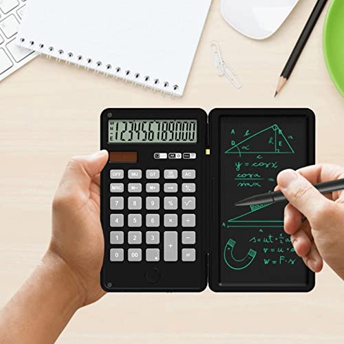 Calculator and Writing Pad 12-Digit Large LCD Display Desk Calculators with Repeated Writing Tablet for Basic Financial Office (Color : Gray) (White)