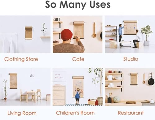 LNNW Kraft Paper Dispenser Kids Wall Mounted Kraft Paper Dispenser and Cutter - Sturdy Black Holder & 164ft Brown Paper Roll, Easy to Install Decorative Message Boards for Wall(37cm/14.6inch Wide)