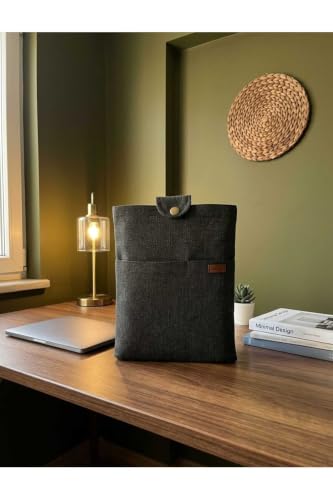 Iva Large Book and Planner Cover Multifunctional Bag Charcoal Gray Woven Fabric with Front Pocket 8.7 x 11.0 inches