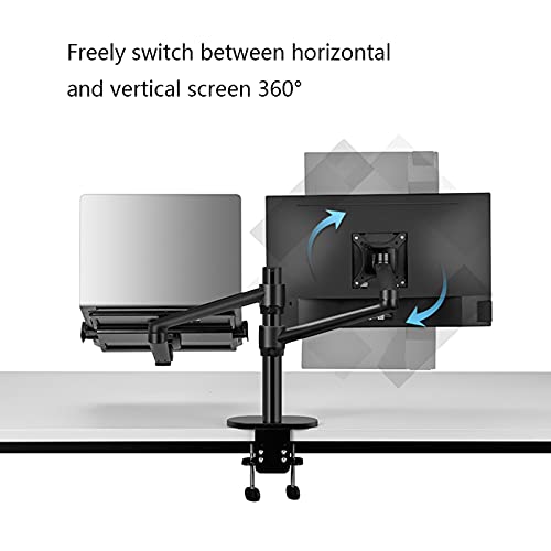 Monitor Mount Adjustable Dual Arm Desk Mounts LCD Monitor and Laptop Mount Single Desk Arm Holder for 17"-32" Screens, Extra Tray Fits 12"-17" Laptops Monitor Arm Stand (Color : Silver)