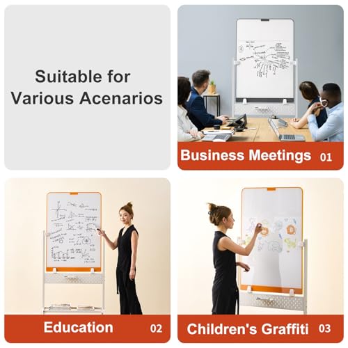 TRUNXUCL Standing Whiteboard Rolling Dry Erase Board on Wheels Magnetic White Board, Adjustable Height(Gray,80x120cm/31.5x47in)