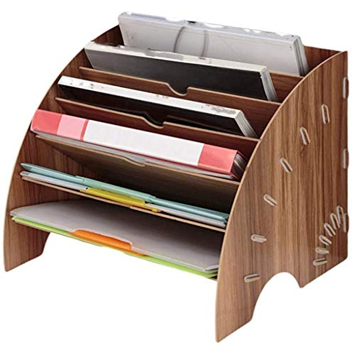 KANDUO File Folder Holder Wood Organizer 6 Compartment, File Sorter Wood Buckle Design Desktop Fan-Shaped Mail Letter Document Magazine File Assembly Divider
