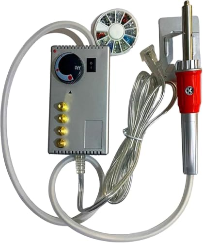 Self-Priming Hot Melt Glue Gun for Rhinestone Inlay,Adjustable Temperature,4 Brass Tips 1-8mm,for Fabric and Craft Projects