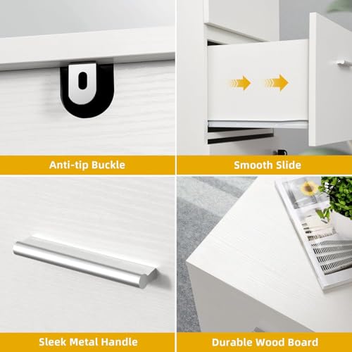 DWVO File Cabinets for Home Office 4 Drawer Filing Cabinet Office Vertical Files Storage File Drawers for A4 & Letter-Sized Documents,White