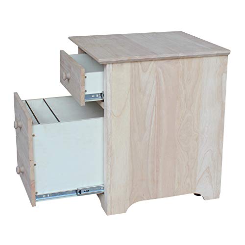 IC International Concepts, Two-Drawer File Cabinet, Solid Real Wood, Sturdy Parawood, Home Office/Study/Living, 8.1"W x 20.9"D x 25.4"H, Customizable Paint/Stain Ready, Unfinished
