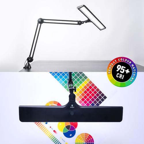 daylight Lumi Task Lamp - Professional 4000 Lux LED Desk Lamp, Adjustable, Color Accurate, Eye-Caring for Office, Home Office, Artist, and Reading - Black