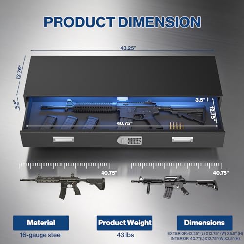 Pochar Under Bed Gun Safe Drawer for AR Rifle, Gun Cabinet for Shotguns