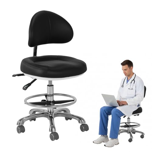 ASIEIT Office Drafting Chair with Footrest, Heavy Duty Rolling Stool Chair with Back Support, 350LBS Capacity Dental Assistant Chairs for Office Spa Studio Lab Counter Salon Home Work Bar Kitchen