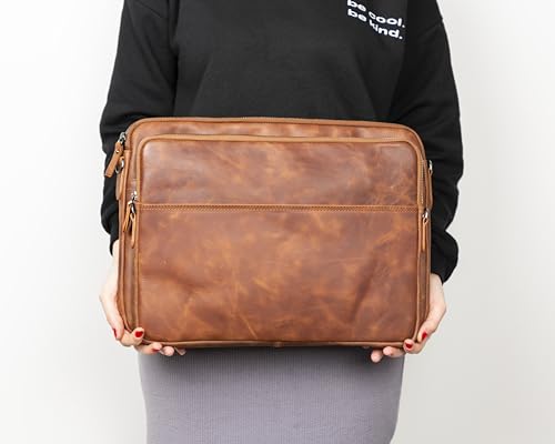 VENOULT Genuine Leather Laptop & Tablet Sleeve – Slim Design, Fits Devices up to 12" - 16" – Customizable Design, Soft Suede Lining, Lightweight Case for (Dark Brown, up to 12" Devices)