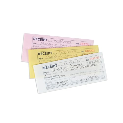 Blue Summit Supplies 5 Rent Receipt Books, 3 Part Carbonless, 500 Receipts
