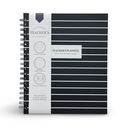Undated Teacher Planner 8” x 10” Hardcover Spiral – Weekly & Monthly Lesson Planner, Classroom Organizer for Teachers, 12-Month Undated Calendar, 7 Subject Lesson Plans, Student Checklists, Meeting & Goal Planning Pages (TEAL STRIPE)