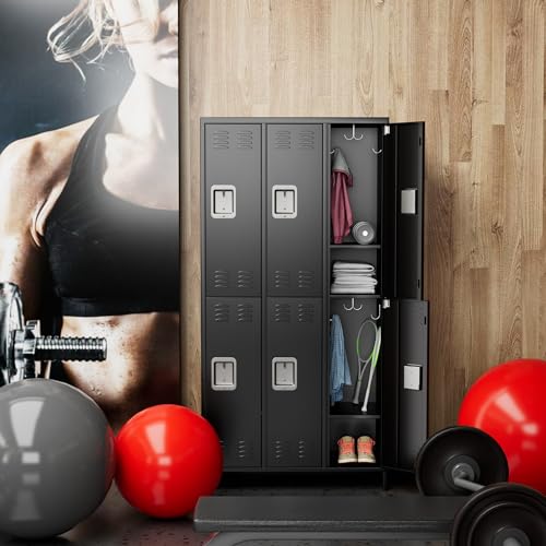 Aobabo 6 Doors Metal Storage Locker for Employees, Steel Locker with 18 Hooks for School Office Gym Bedroom, Black, Assembly Required