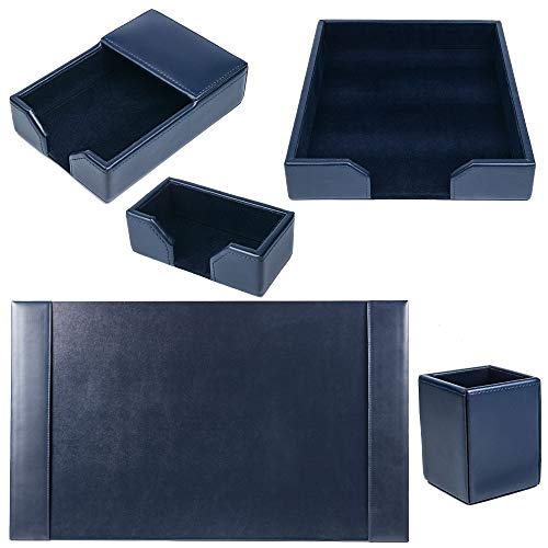 DACASSO Bonded Leather Desk Set - Luxury Leather Desk Pad & Desk Organization Essentials (Navy Blue, 5 Piece)