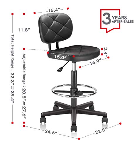 KLASIKA Tall Drafting Rolling Stool Chair with Low Back Support and Adjustable Foot Rest Ring Set of 4 PU Leather Vinly Wide Seat Swivel Standing Desk Chair for Office Home 4 Pack