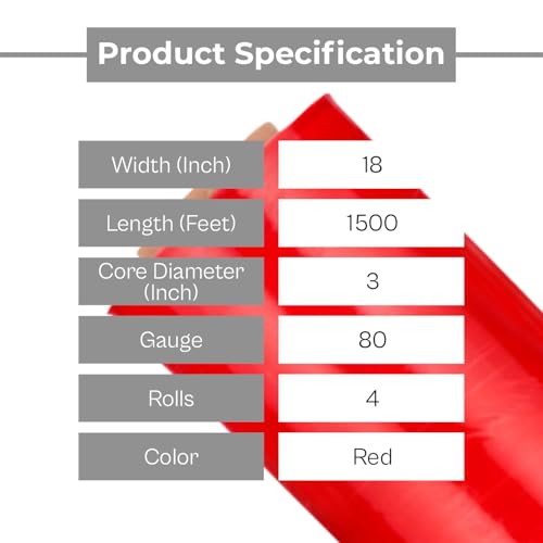 PSBM Dark Red Plastic Hand Stretch Film/Wrap 18" x 1500' 80 GA 4 Rolls