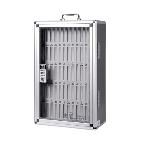Classroom Office Cell Phone Locker Cabinet,12/24/36/48/60 Slot Aluminum Alloy Clear Pocket Chart Cell Phones Storage Cabinet,Wall-Mounted Mobile Phone Safe Deposit Box with Safety Lock & Handle