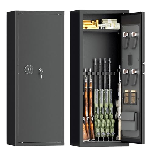 Greenvelly 15-18 Gun Safe for Rifles and Pistols, Quick Access Rifle Safe with Digital Keypad and 4 Handgun Pockets, Gun Cabinet with 3 Removable Gun Racks for Home, Bedroom, Hunter Cabin, Black
