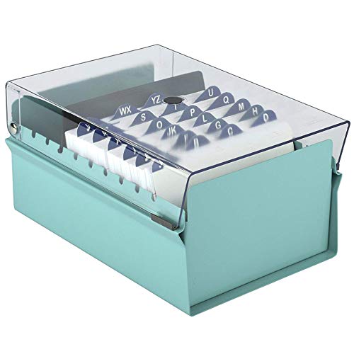 Acrimet 4 x 6 Card File Holder Organizer Box Metal Base Heavy Duty (AZ Index Cards and Divider Included) (Green Color with Clear Crystal Plastic Lid Cover)