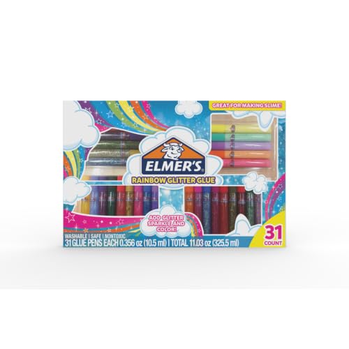 Elmer's Rainbow Glitter Glue Set, 31 Count (0.36oz Each) - Washable, Great for Making Slime, Arts & Crafts