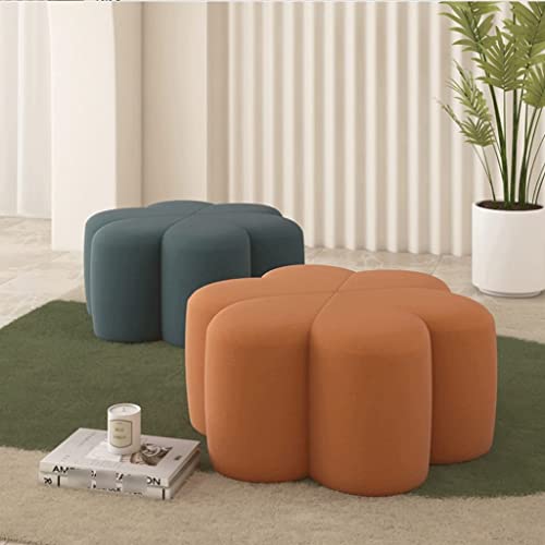 Low Stool Lightweight Footrest, Luxury Sofa Upholstered Footstool with High Elastic Foam Filling for Living Room Bedroom Office Stable (Orange)