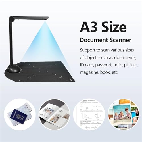 Document Camera, Document Camera Book Scanner A3 A4 Size with LED Fill Light HD 16 Mega-Pixels High Speed Scanning Support Multi-Language OCR for Live Demo, Distance