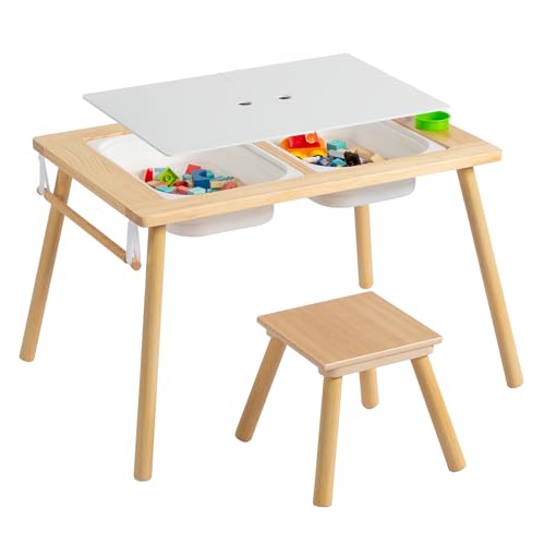 Vasitelan Wood Table and Chair Set, 3 in 1 Table