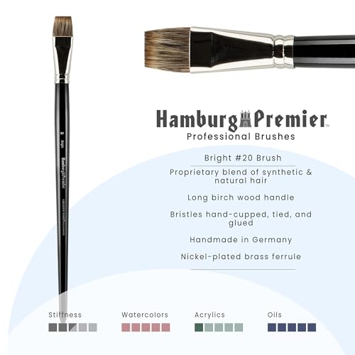 Creative Mark Hamburg Premiere Professional Oil Painting Brushes - Bright #20 Oil Paint Brush - Handmade in Germany, Natural & Synthetic Hair Blend, Long Triple-Lacquered Birch Handle