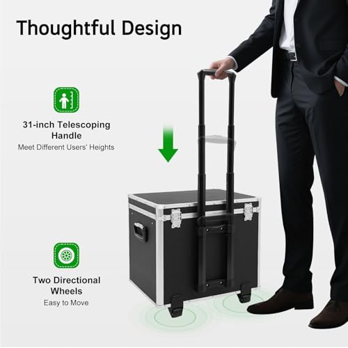 trggvvrt Mobile Business Case, Locking Mobile Storage File Box with Telescopic Handle, Rolling File Box Metal, 19.2 x 15 x 16 Inches, Portable File Storage Organizer for Office Home School (Black)