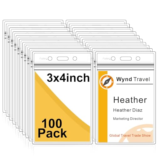 Fushing Pack of 100 Clear Plastic Vertical Badge Holders, Name Tag Holders, Card Holders (L)