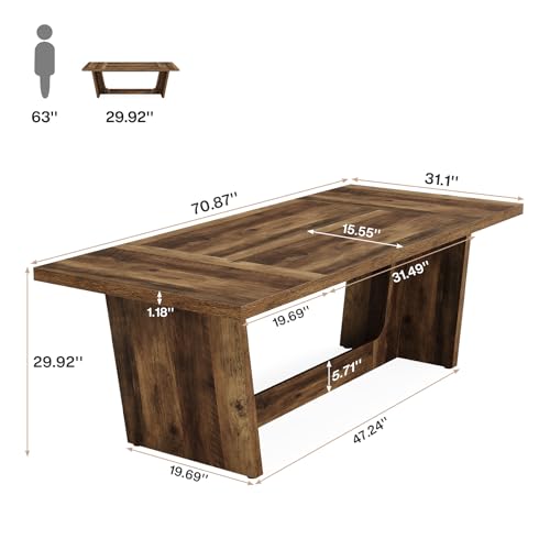 Tribesigns 6 FT Conference Room Table, 71”Large Executive Seminar Desk for 6–8 People, Rectangular Meeting for Office, Heavy-Duty Business Boardroom with Wooden Pedestal Base, Dark Brown
