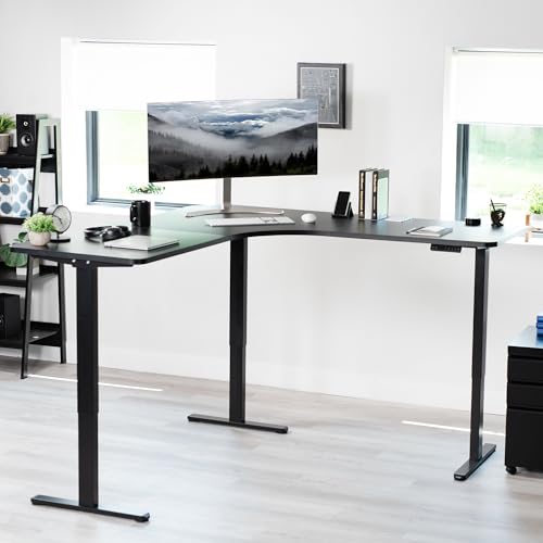 VIVO Black Electric Corner 3-Leg Standing Desk Frame, DESK-V123EB