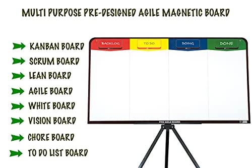 PMXBOARD Magnetic Kanban & Scrum Board – Lightweight Agile Whiteboard with Customizable Headlines | Project Planning Board for Home, Office & School | Includes Easel, Markers, Eraser & Wall Mount Kit