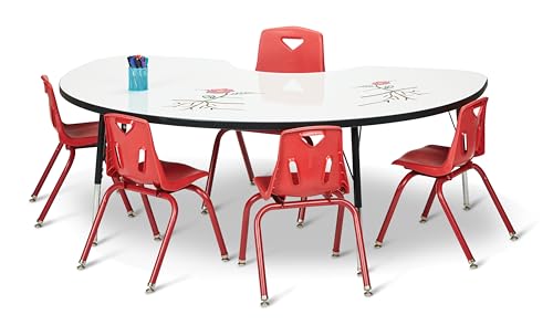 Jonti-Craft Berries Kidney Dry Erase Table M-Height (20"-31" Adjustable Height Mobile) 72" x 48" White/Black/Black 48" x 72"