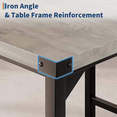 MOVECOM Space-Saving 3-Piece Counter Height Dining Table Set for 2 – Bar Table with 2 Padded Stools, Backrests & Footrests, Metal Frame, Corner Guards, Easy Assembly, Grey