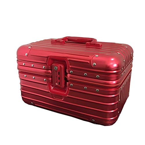 Baggage Makeup Train Case,Briefcase Lockable File Storage Chest,Aluminum File Box,for Wallets File Box，Portable Travel，Girl Makeup Storage Box (Color : Red)