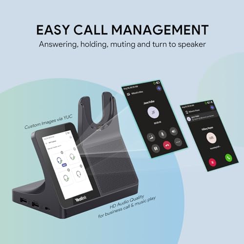 Yealink WH64 Workstation Dual Wireless Headset System with Touchscreen Base, DECT & Bluetooth, 3 Noise-Cancelling Microphones, Speakerphone, Busy Light for Office & Hybrid Work
