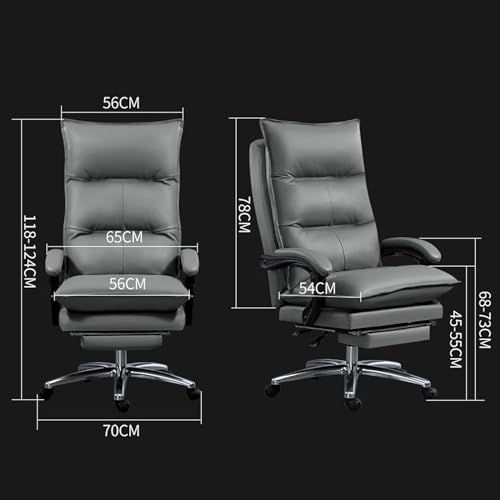 XMFBSY Genuine Leather Office Chair w/Retractable Footrest Ergonomic Fully Reclining Executive Computer Chair Comfort High-Back Swivel Boss Task Chair, Khaki