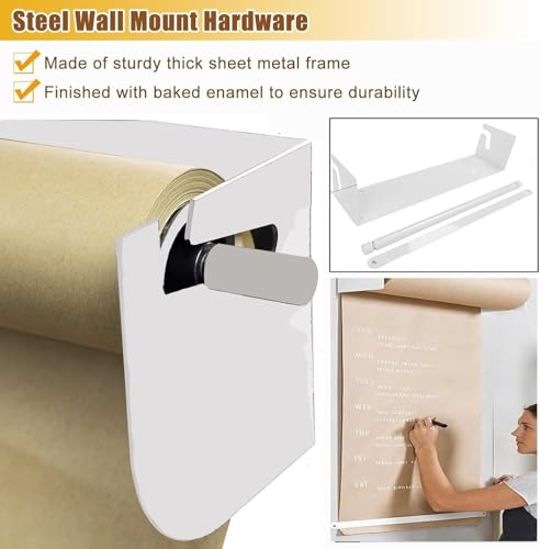 saditesdk Kraft Paper Roll Holder & Dispenser Wall Mounted Kraft Paper Roll Holder, for Children Drawing, Hanging Notepad Holder with Serrated Cut Bar Wall Mount Note Paper Roll Cu