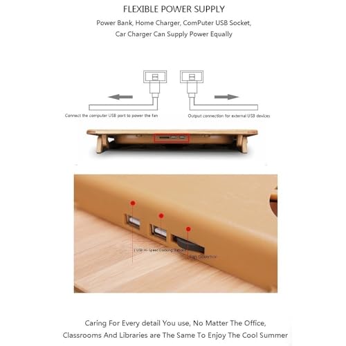 tanyunji001 Laptop Stand, Bamboo Laptop Stand with Dual Fan & 2 USB Ports, Cooling Notebook Holder,Office Desk Accessories(38cm)