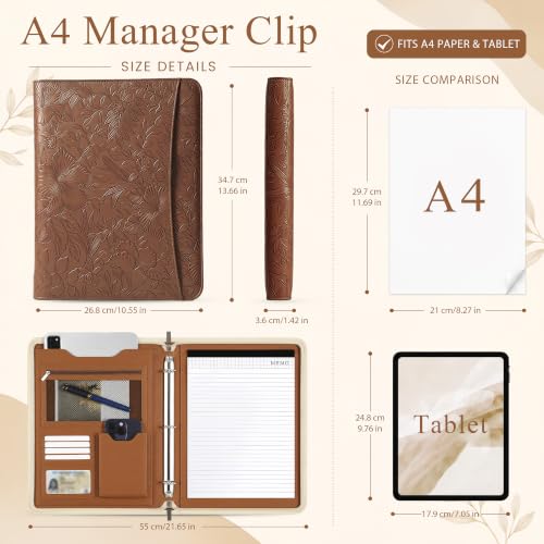 BRAVE ELK Padfolio, 3 Ring Zipper Binder Leather Portfolio Binder Organizer