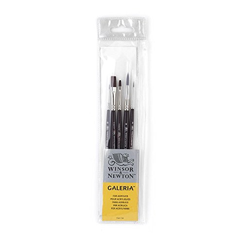 Winsor & Newton Galeria Short Handle Brush (5 Pack) (Round 0, 2, & 6, One Stroke 1/8" & 1/4")