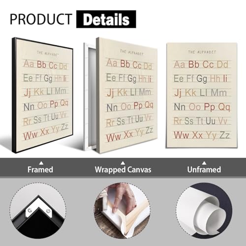 perasi 2pcs Alphabet and Numbers 1-20 Poster, Abc Letters Learning Charts for Toddlers 1-3, Numbers Canvas Wall Art for Nursery Classroom Wall, Kids Playroom Educational Print 24x36in Wrapped Canvas