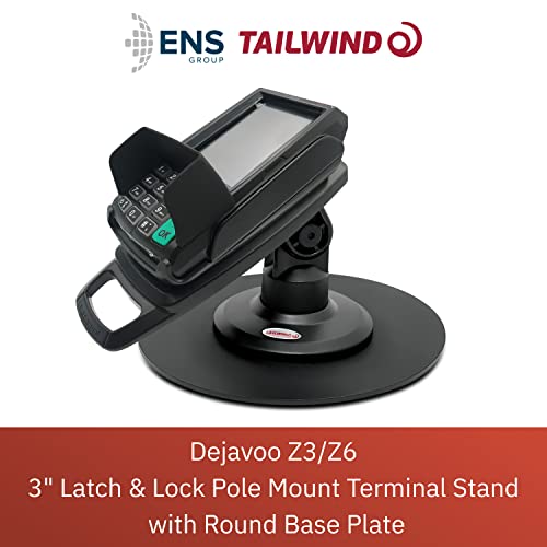 Discount Credit Card Supply Dejavoo Z3/Z6 3" Latch and Lock Compact Pole Mount Terminal Stand with Round Freestanding Mobility Base Plate