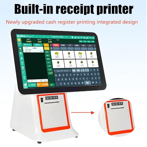 JIMINHUIXIN All-in-One POS Cash Register, Touch Screen System 15.6 Inch Monitor, i5+8GB +128GB, 58mm Integrated Printer for Cafe, Juice Bar