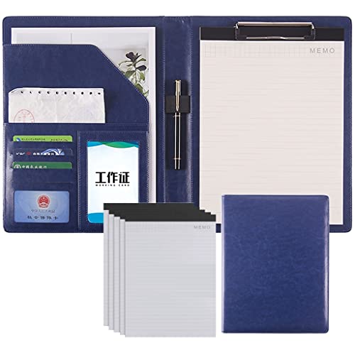 BZHAOMAOL A4 Leather Portfolio Business Padfolio Folder Conference Organizer Presentation Storage Writing Pad Binders for Women Men with Notebooks(Blue,5)