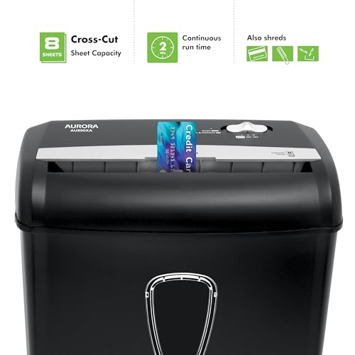Aurora AU890XA 8-Sheet Crosscut Paper and Credit Card Shredder with Wastebasket
