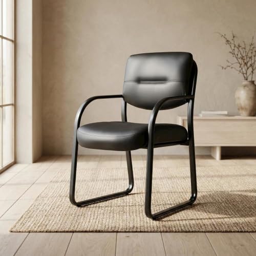 Starlight Canyon Home LeatherPlus Side Chair with Arms, Sled Base Office Guest Chair for Reception, Conference Room