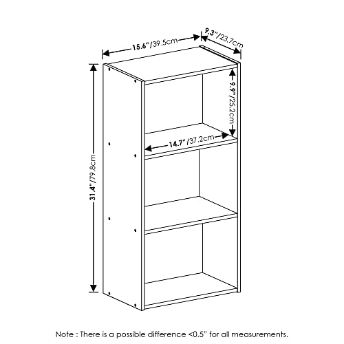 Furinno LUDER 3-Tier Book Shelf, Open Shelves Bookshelf, Blackwood