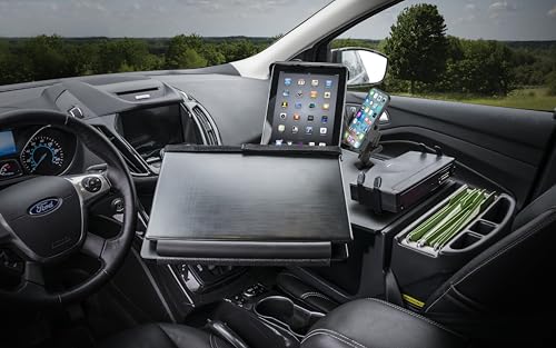 AutoExec Reach Desk Front Seat Car Desk and Portable Workstation with 400 watt Power Inverter, Printer Stand, Phone Mount, Tablet Mount and Phone Vent Clip, Black